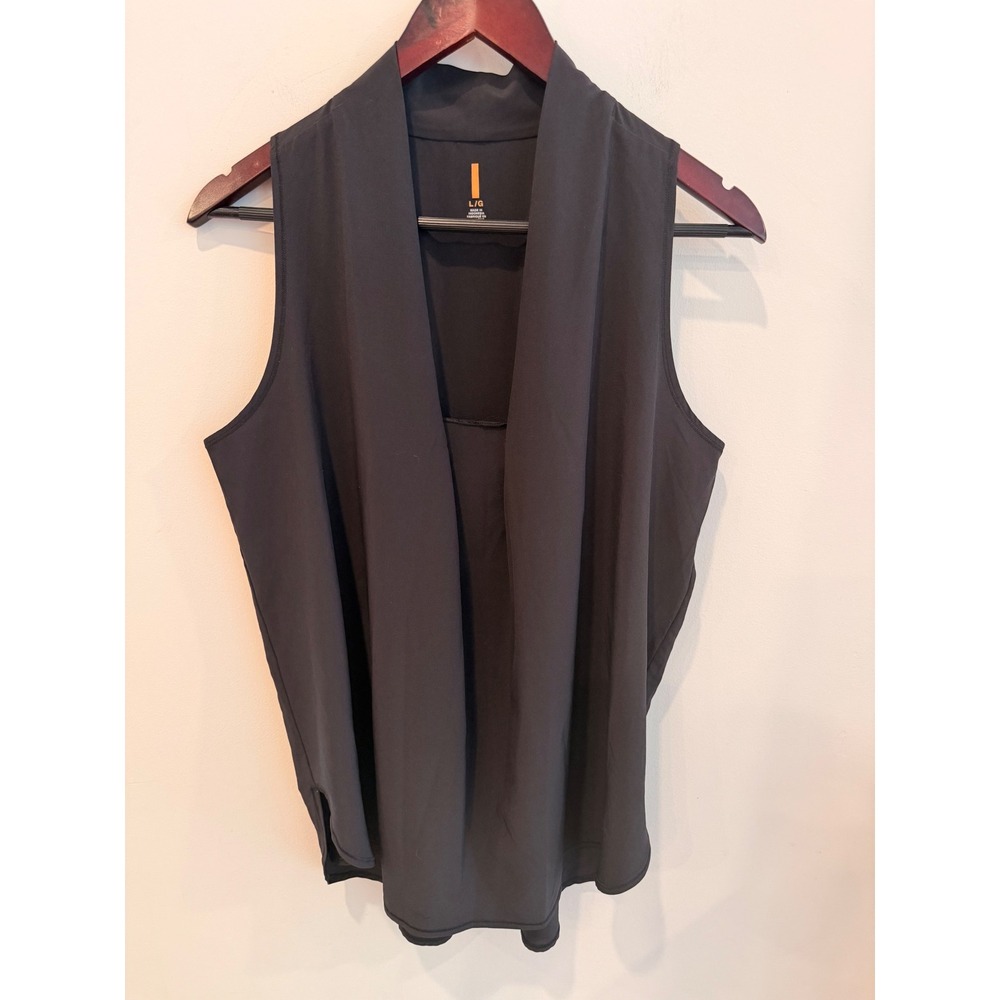 Lucy Sleeveless Top Womens Large Black Draped Athletic Workout